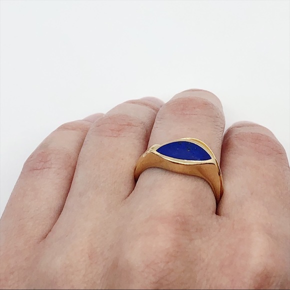 14k yellow gold lapis lazuli ring. Vintage. Heavy. Size 10 - Picture 8 of 8